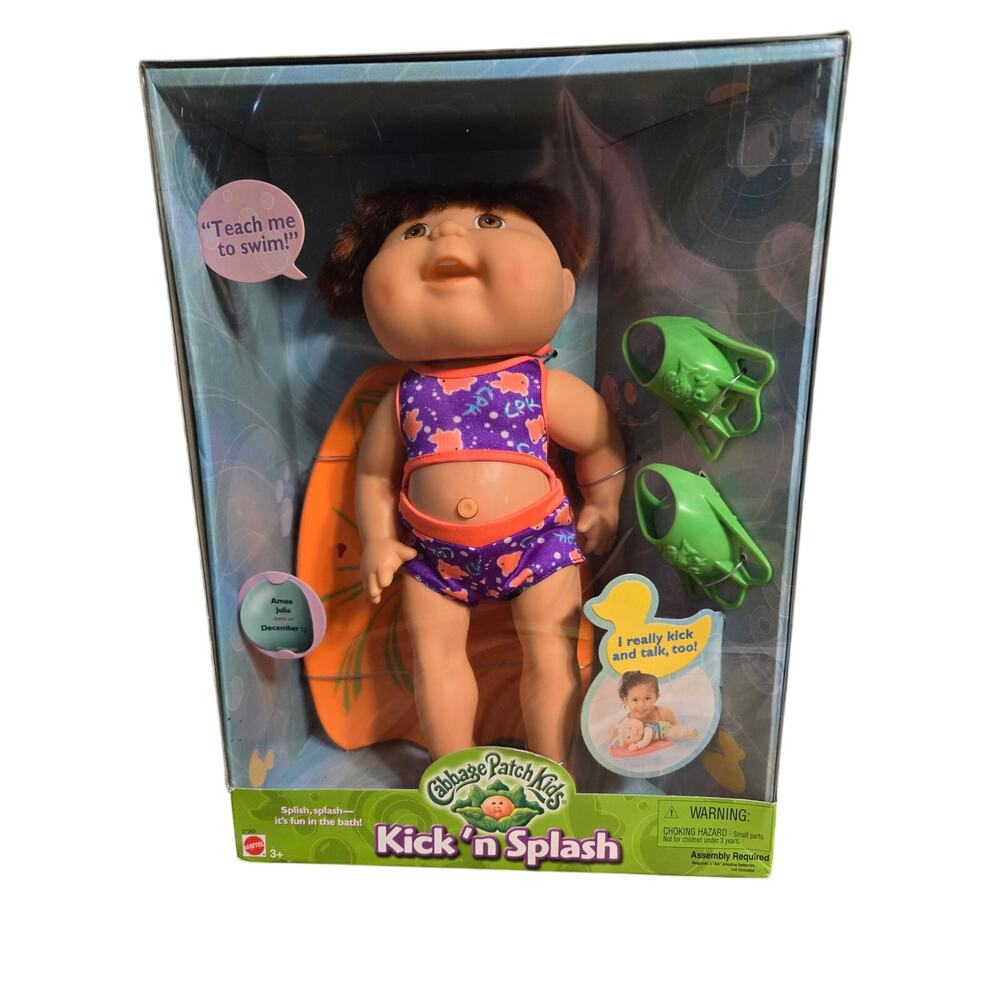 2000 Cabbage Patch Kids Kid Kick N Splash Doll Red Hair Brown Eyes NIB Box